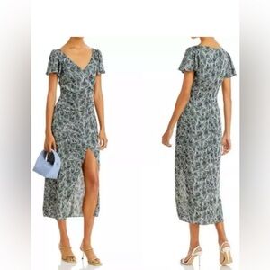 CINQ A SEPT Kacydie Swirl Midi Dress Short Sleeve Sz 2-Navy Blue/Green NWT $395